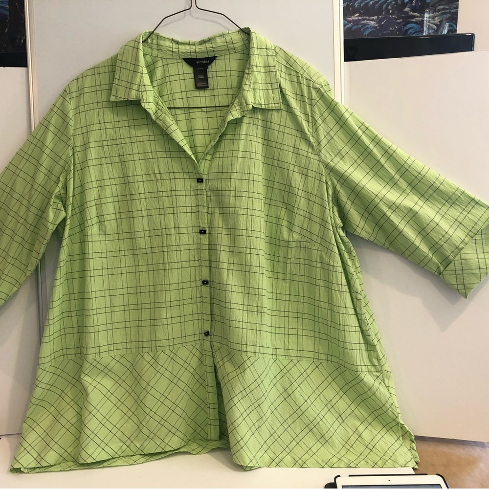 Ali Miles Green Plaid Women's Top